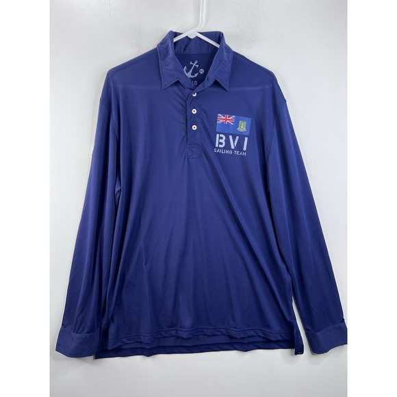 Hiho‎ Long Sleeve Blue Polo Shirt Men's Sz. XL BVI Sailing Team Golf Polo - Picture 2 of 11